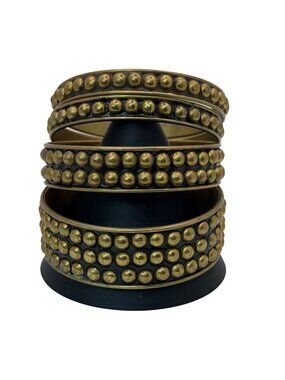 Set Of 4 Brass MCM Brutalist Lot Studded Bangles 7.75-8.25" Boho Stacking